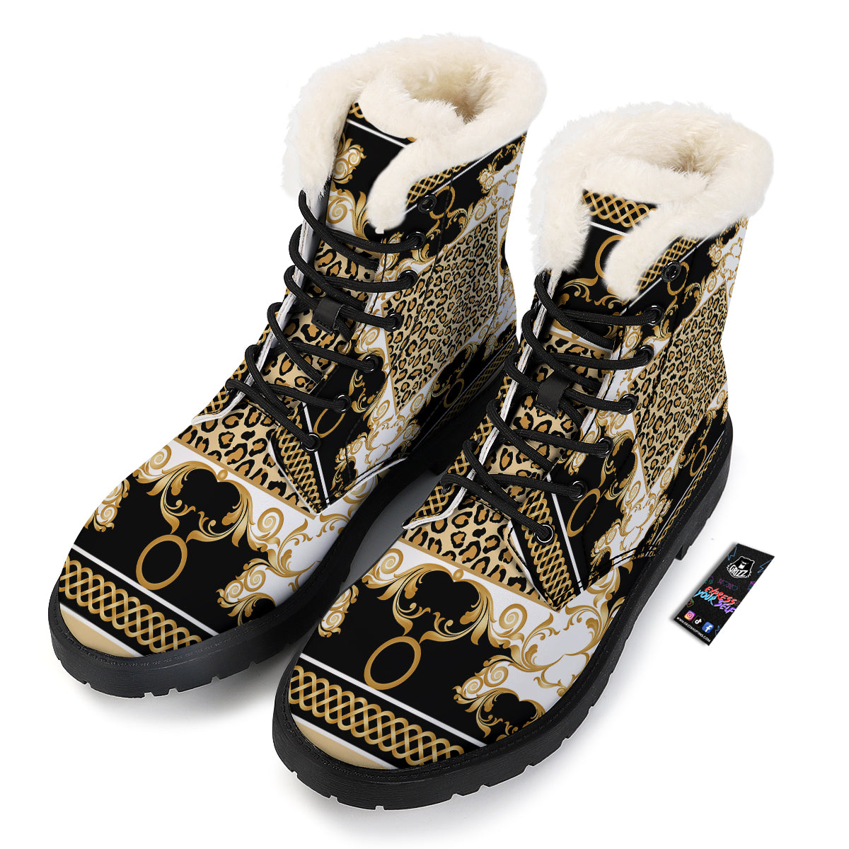 Golden Baroque And Leopard Print Winter Boots-grizzshop