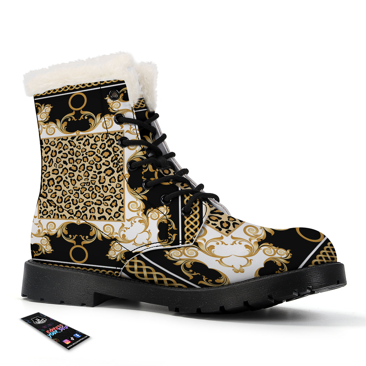 Golden Baroque And Leopard Print Winter Boots-grizzshop