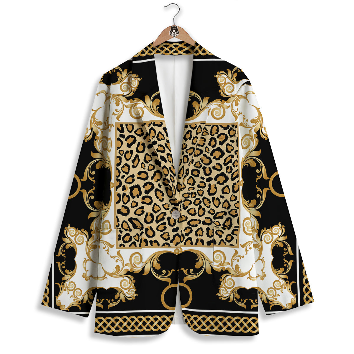 Golden Baroque And Leopard Print Women's Blazer-grizzshop