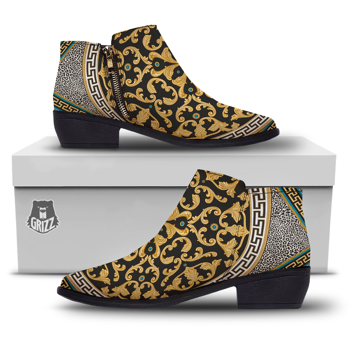 Golden Baroque Leopard Skin Print Ankle Boots-grizzshop