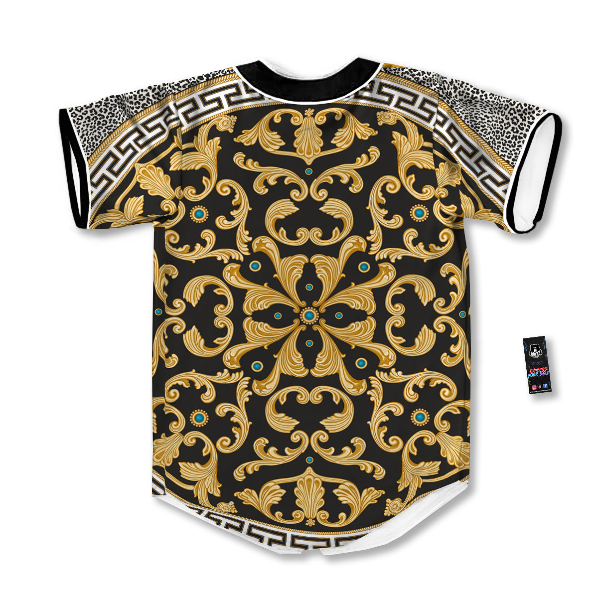 Golden Baroque Leopard Skin Print Baseball Jersey-grizzshop