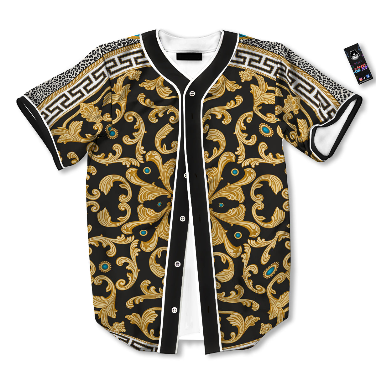 Golden Baroque Leopard Skin Print Baseball Jersey-grizzshop