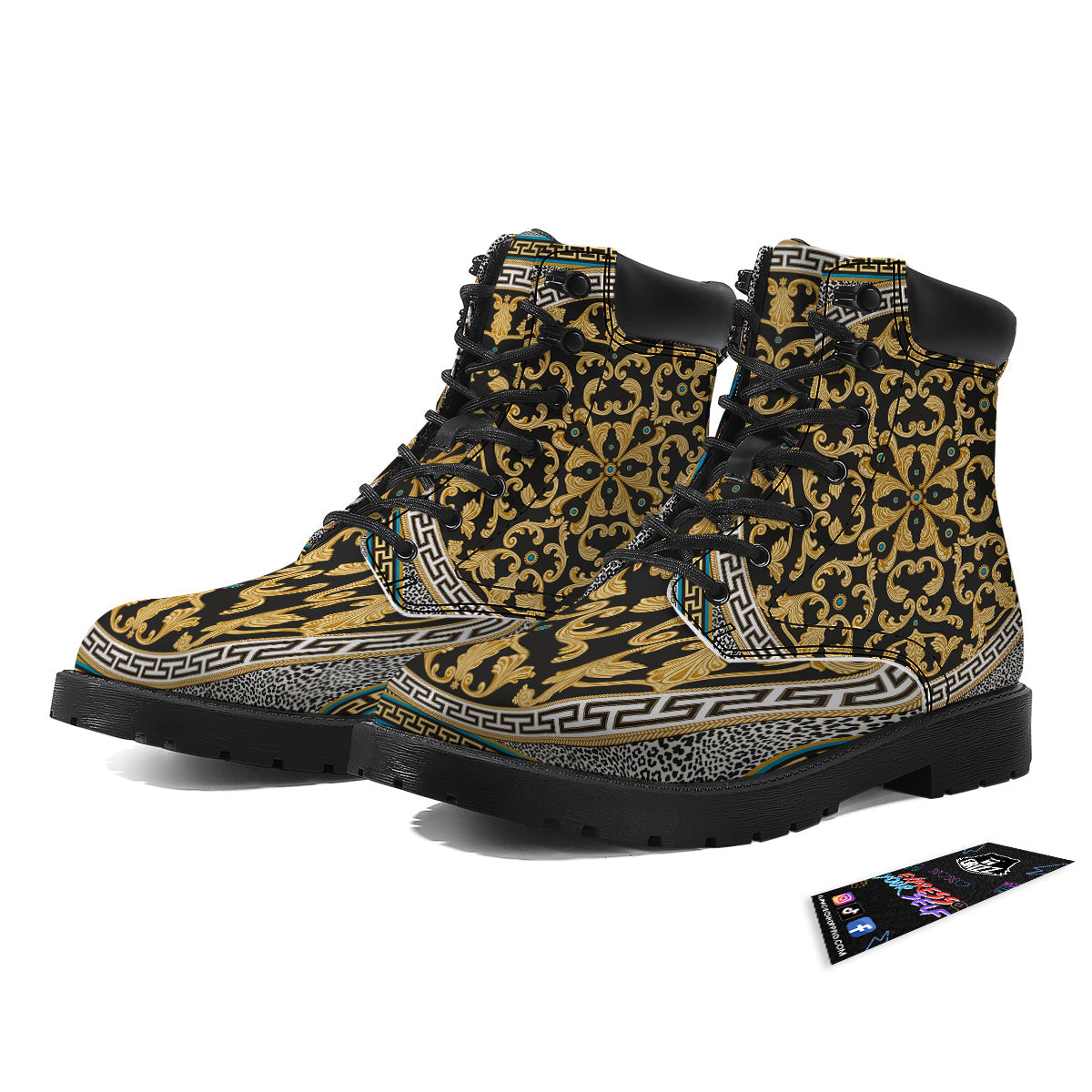Golden Baroque Leopard Skin Print Boots-grizzshop