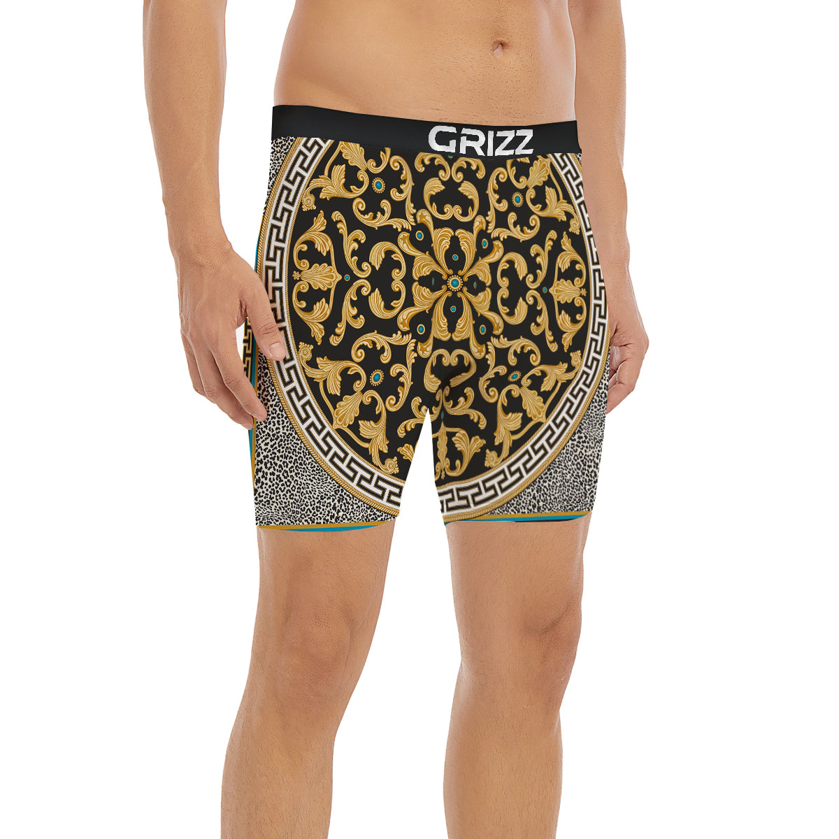 Golden Baroque Leopard Skin Print Boxer Briefs-grizzshop
