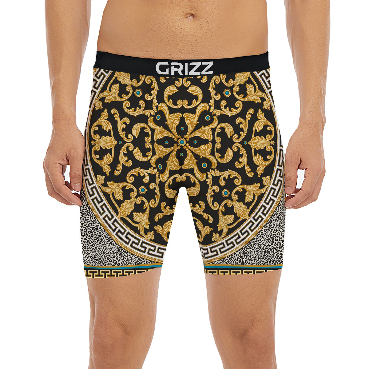 Golden Baroque Leopard Skin Print Boxer Briefs-grizzshop