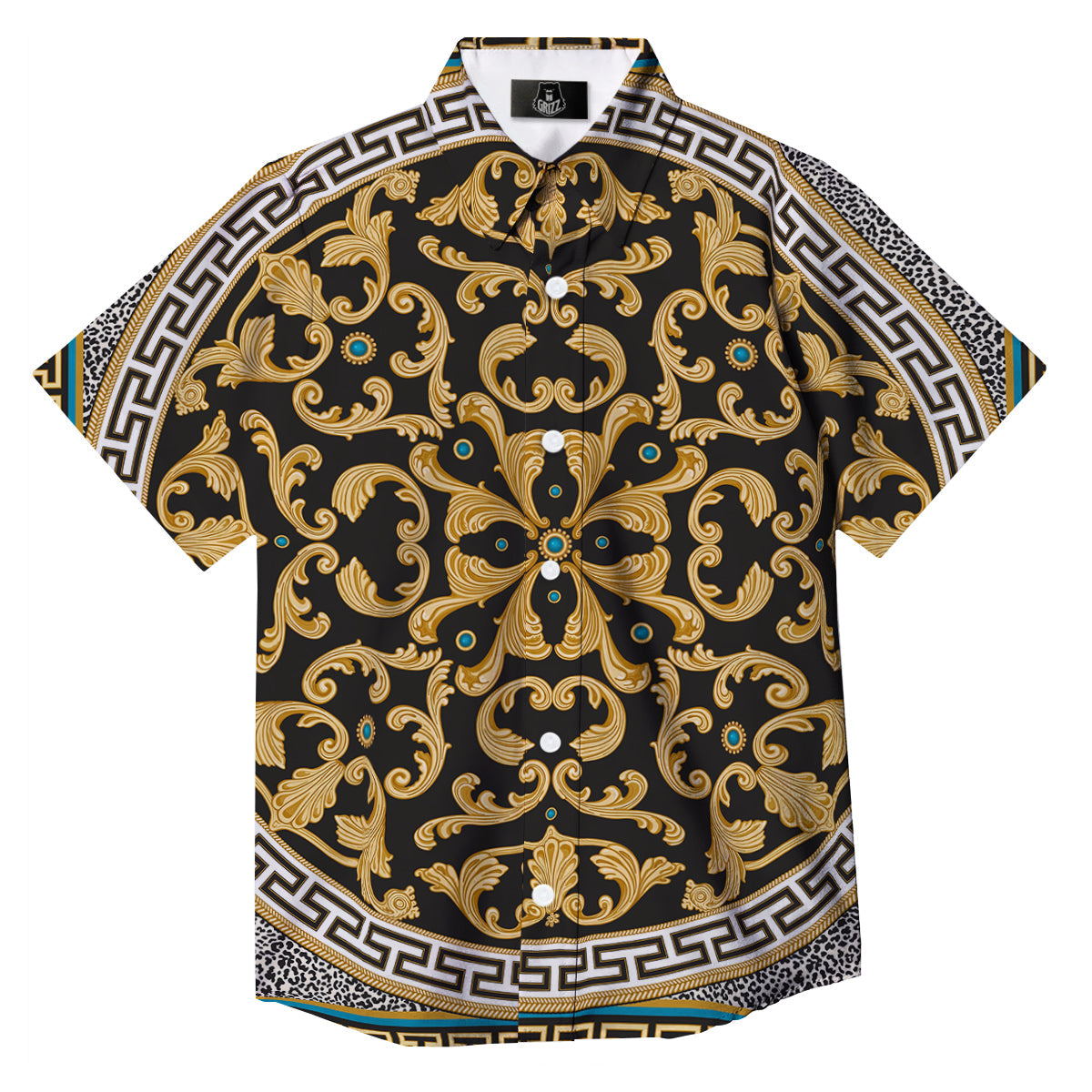 Golden Baroque Leopard Skin Print Button Up Shirt-grizzshop