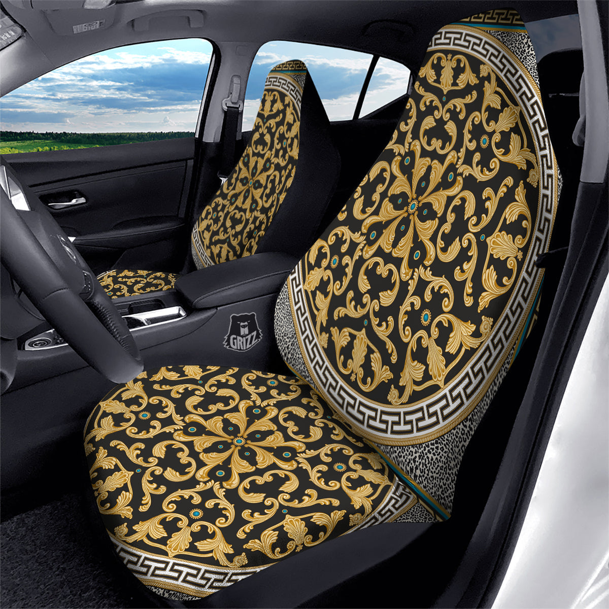 Golden Baroque Leopard Skin Print Car Seat Covers-grizzshop