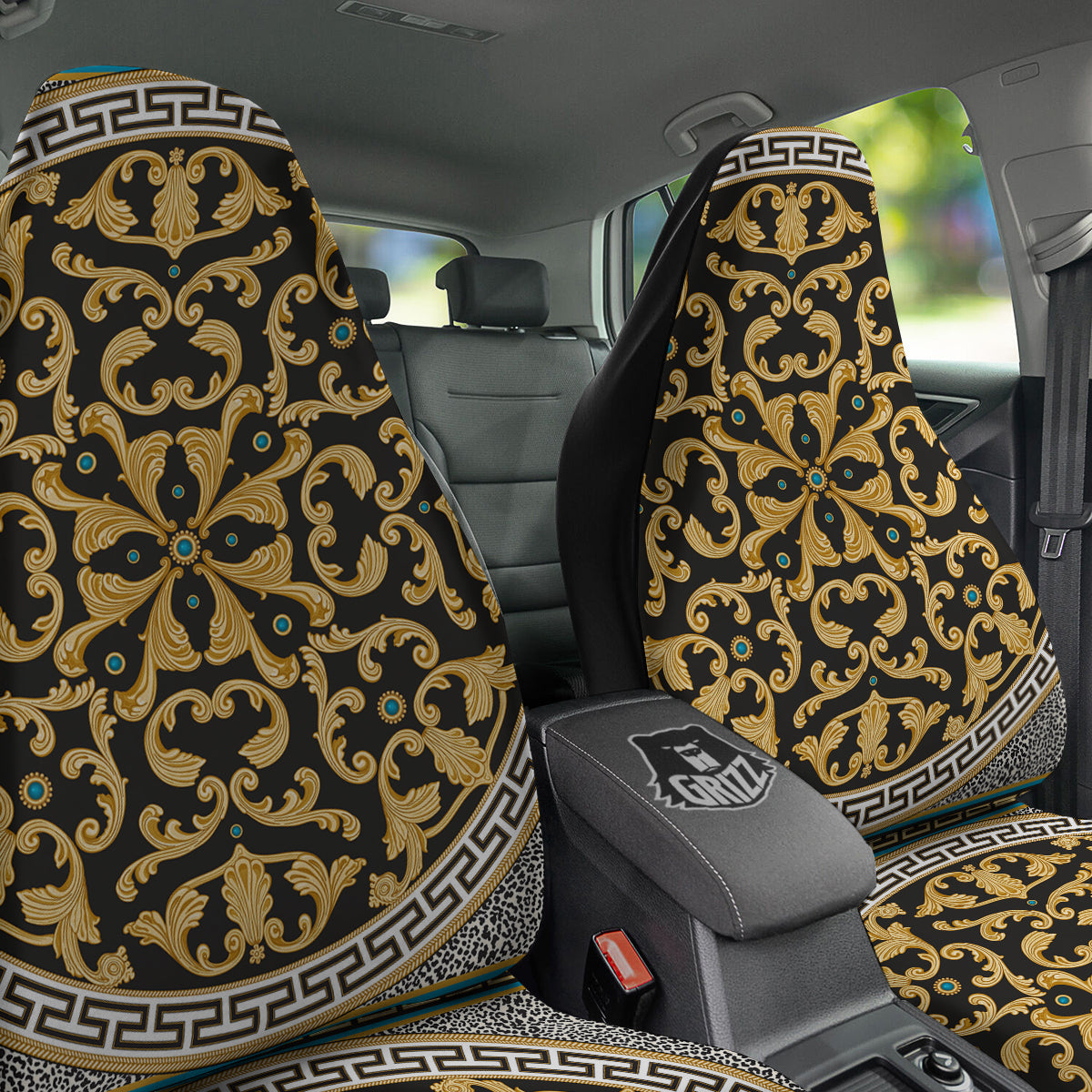 Golden Baroque Leopard Skin Print Car Seat Covers-grizzshop