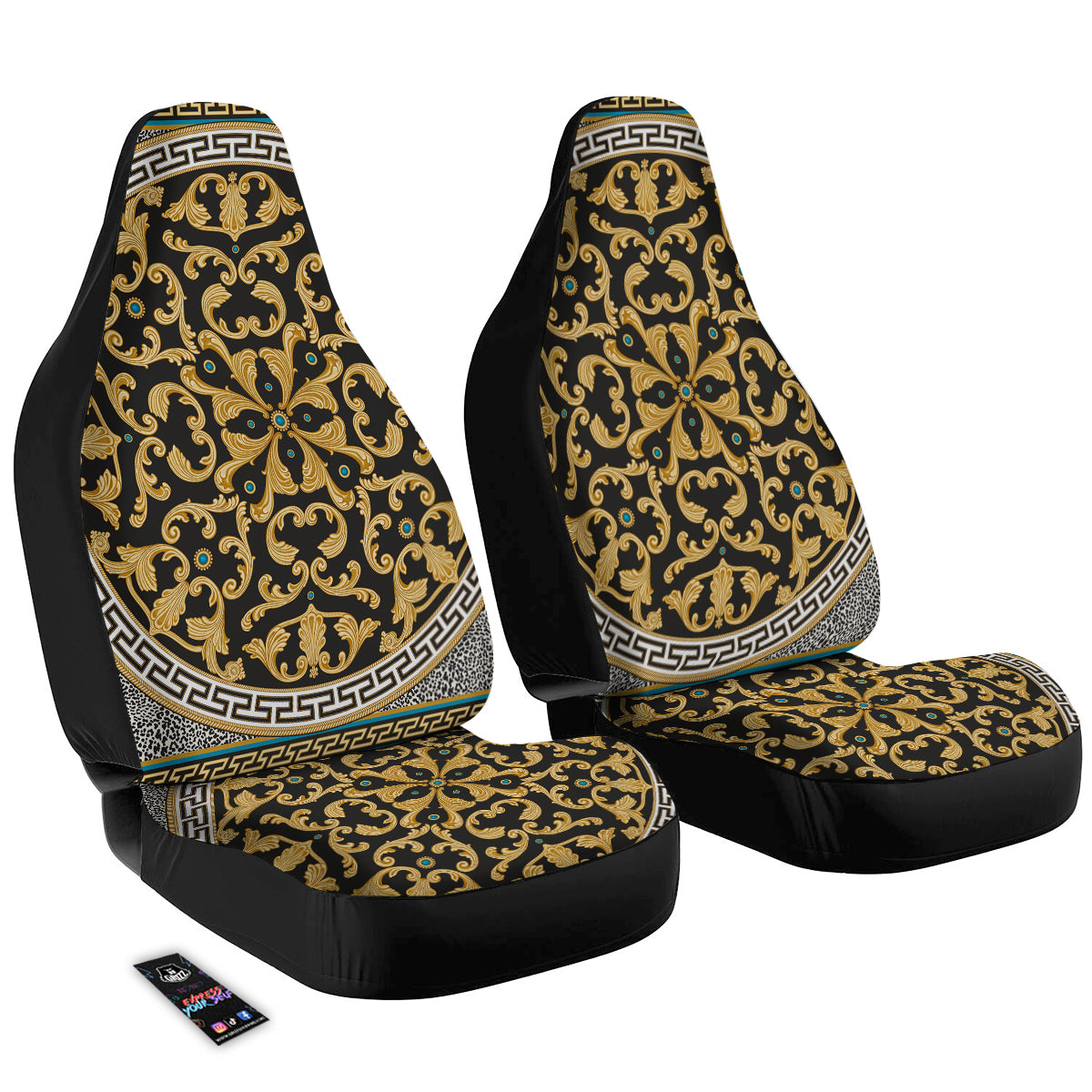 Golden Baroque Leopard Skin Print Car Seat Covers-grizzshop