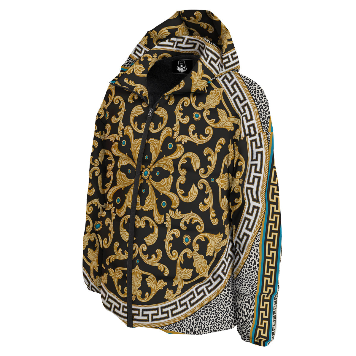 Golden Baroque Leopard Skin Print Down Jacket-grizzshop