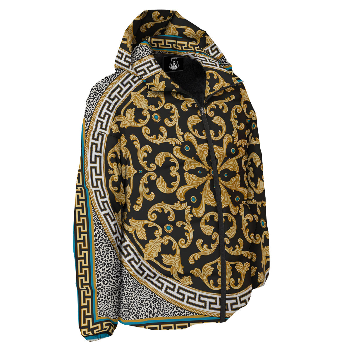 Golden Baroque Leopard Skin Print Down Jacket-grizzshop