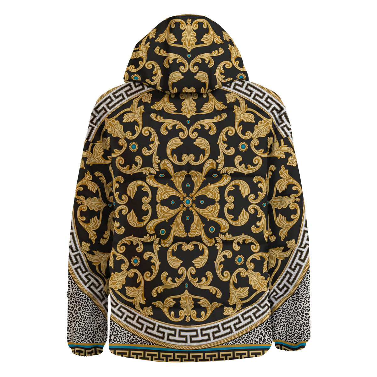 Golden Baroque Leopard Skin Print Down Jacket-grizzshop