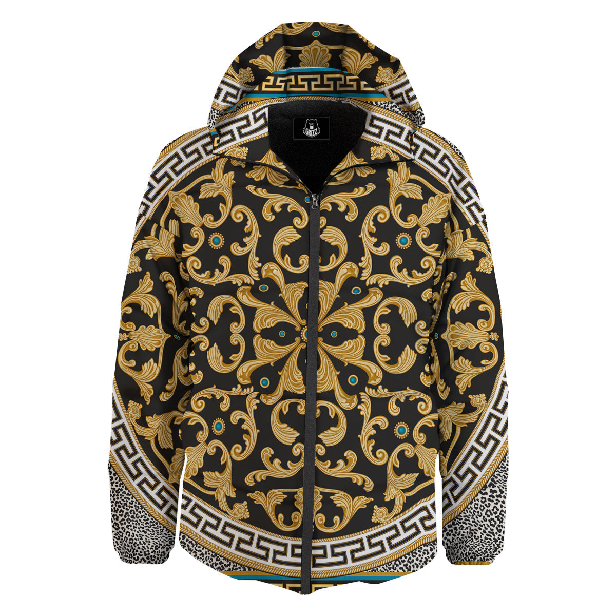 Golden Baroque Leopard Skin Print Down Jacket-grizzshop