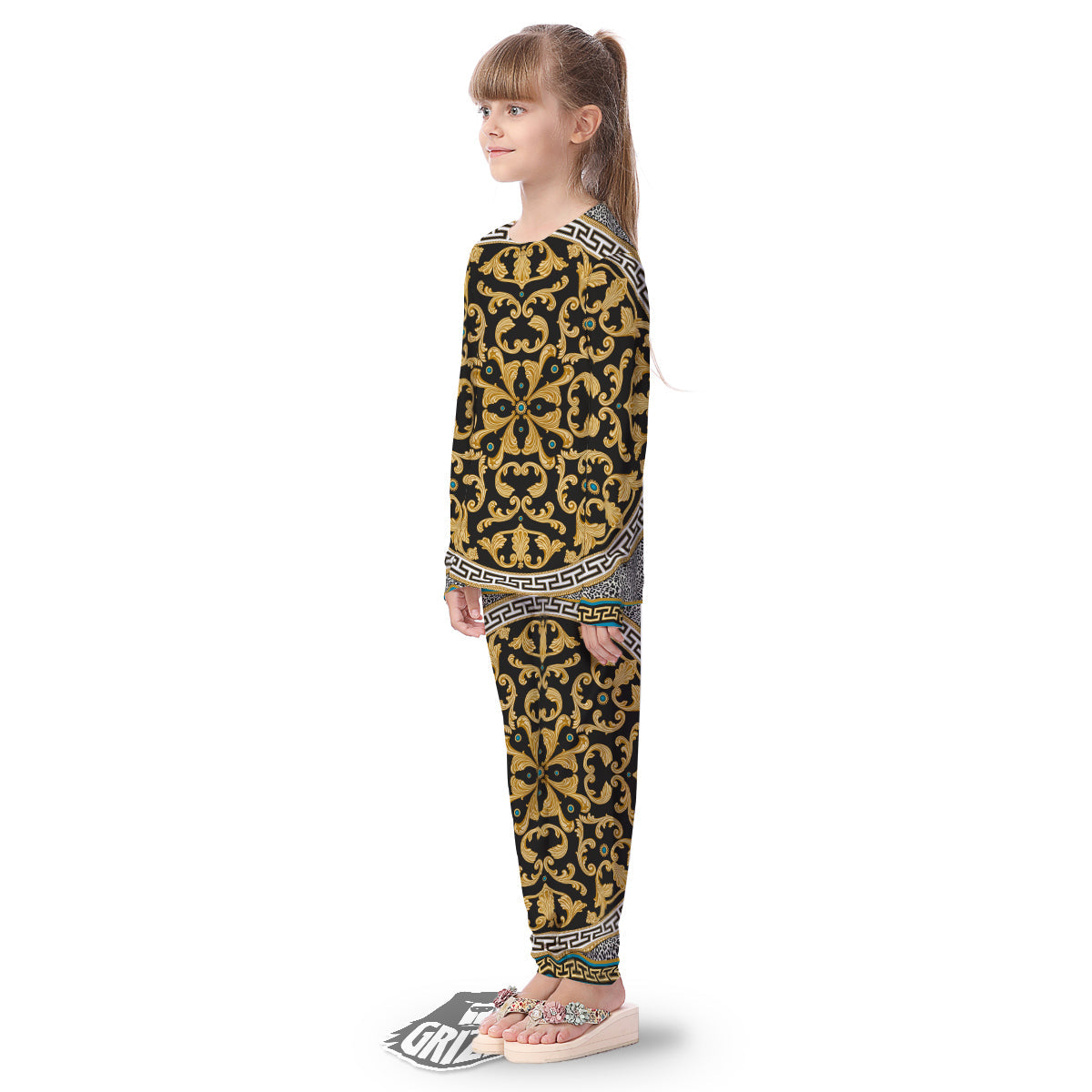 Golden Baroque Leopard Skin Print Kid's Pajamas-grizzshop