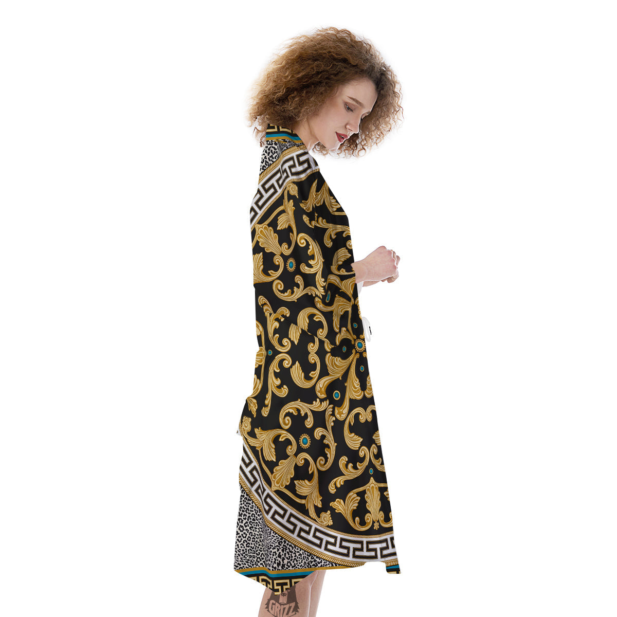 Golden Baroque Leopard Skin Print Kimono-grizzshop