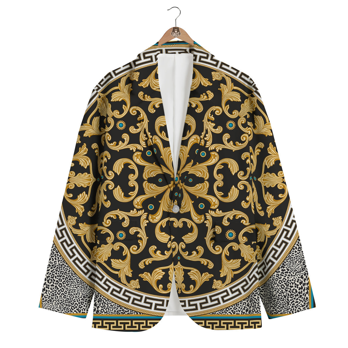 Golden Baroque Leopard Skin Print Men's Blazer-grizzshop