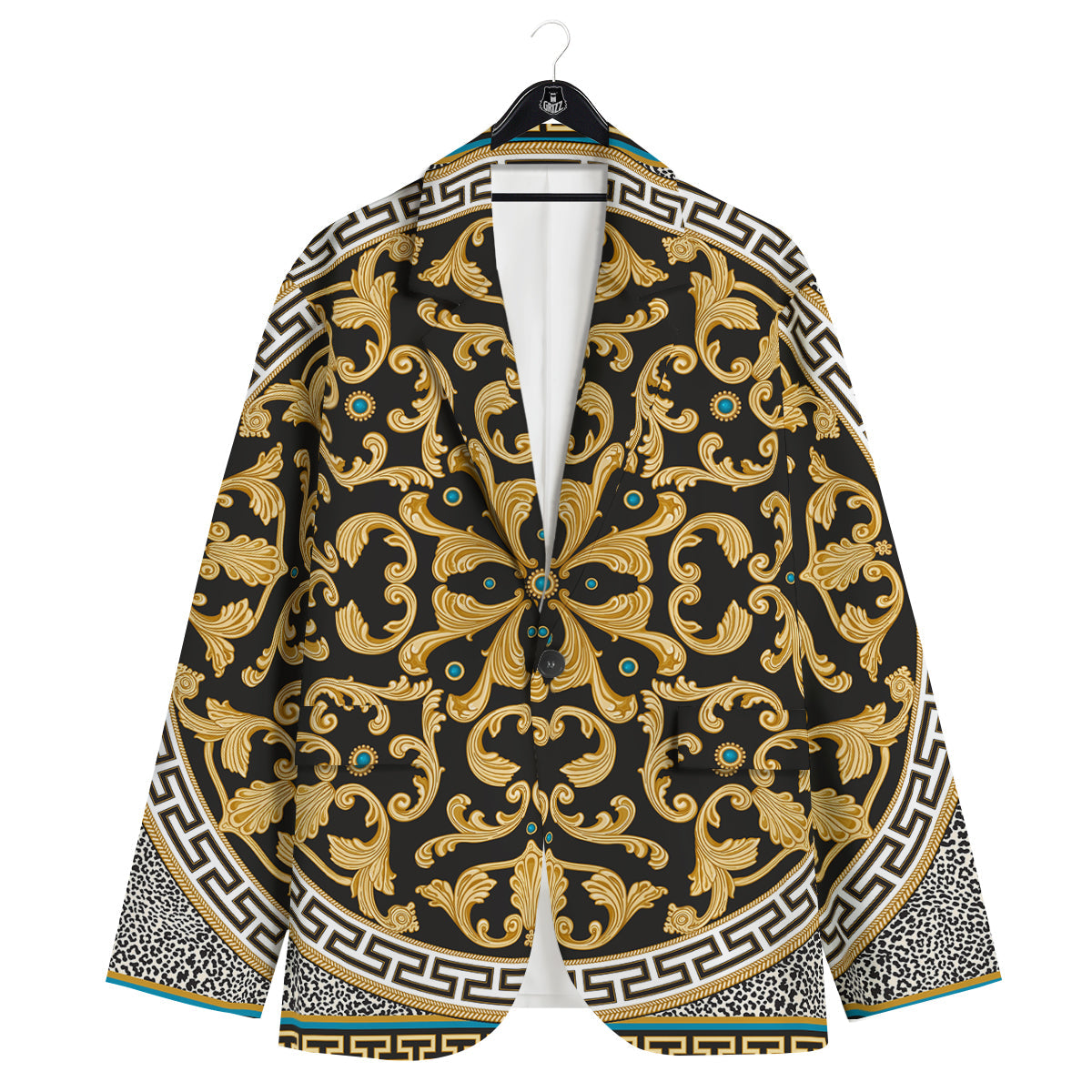 Golden Baroque Leopard Skin Print Men's Sport Coat-grizzshop