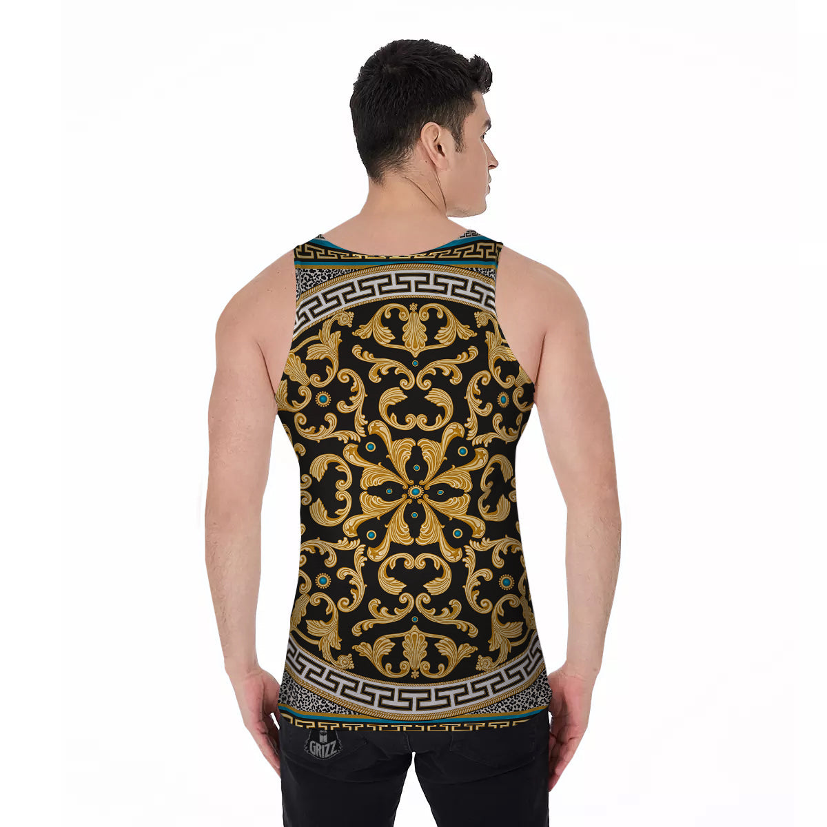 Golden Baroque Leopard Skin Print Men's Tank Top-grizzshop