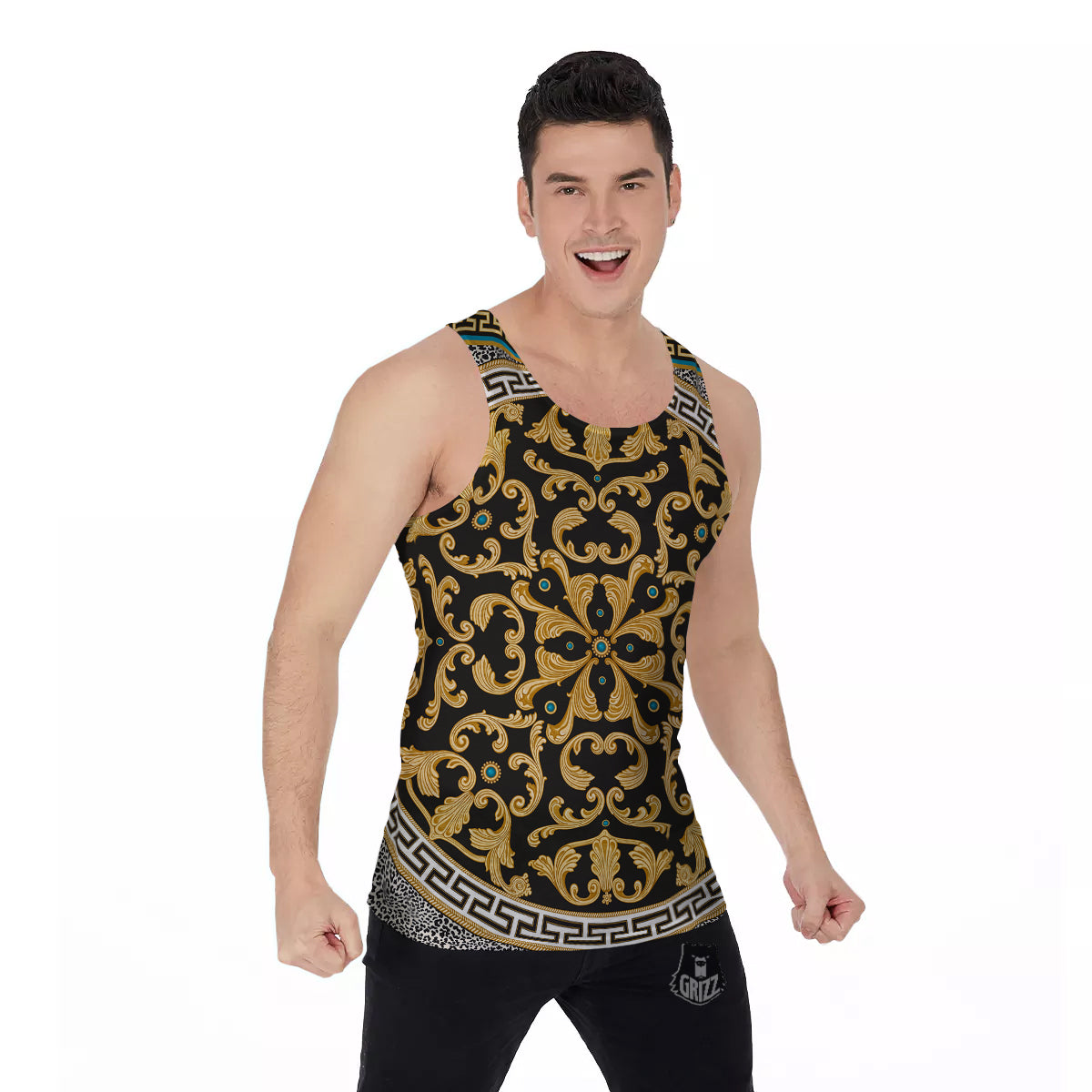 Golden Baroque Leopard Skin Print Men's Tank Top-grizzshop