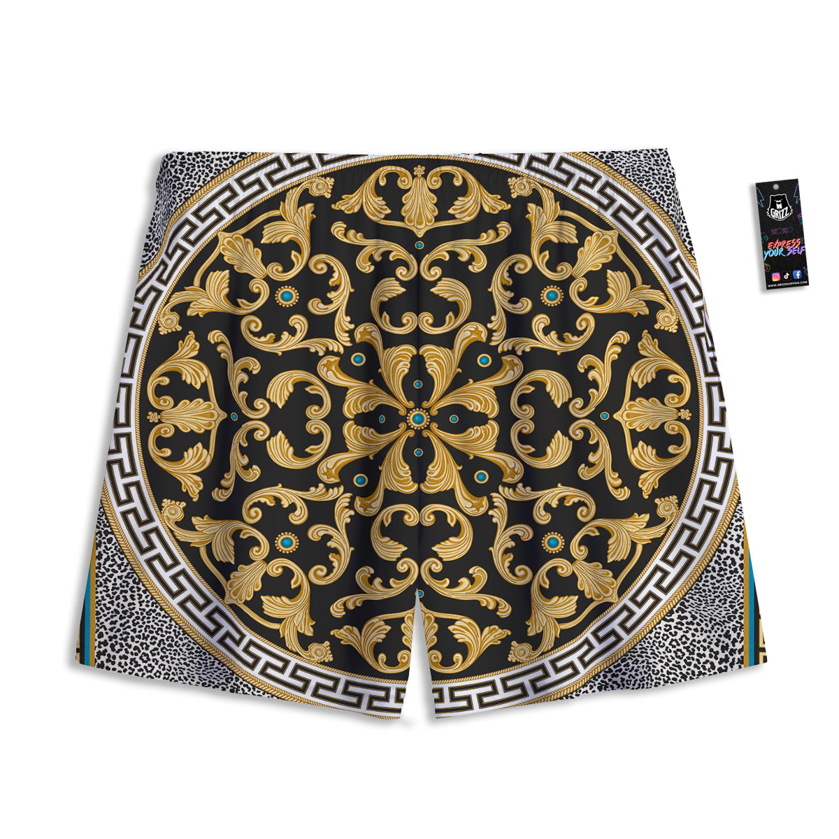 Knitted Grey Print Pattern Mesh Shorts