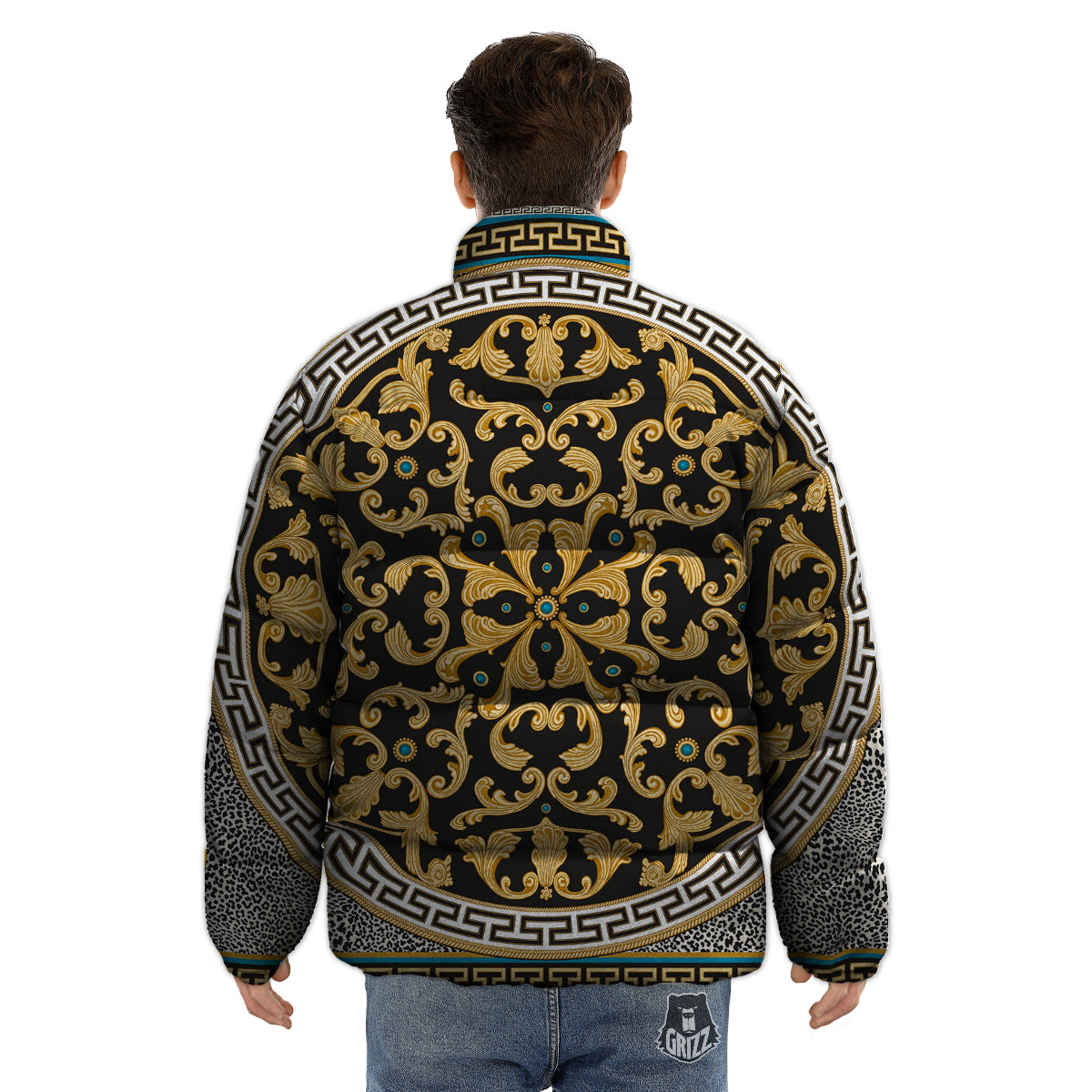 Golden Baroque Leopard Skin Print Puffer Jacket-grizzshop