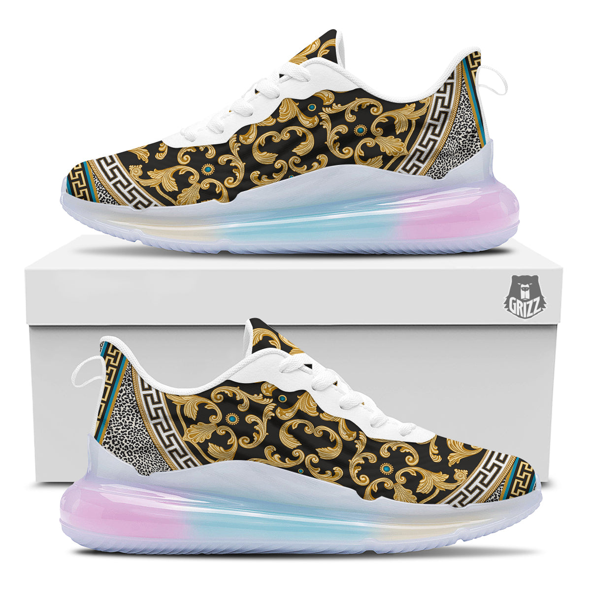 Golden Baroque Leopard Skin Print Running Sneakers-grizzshop