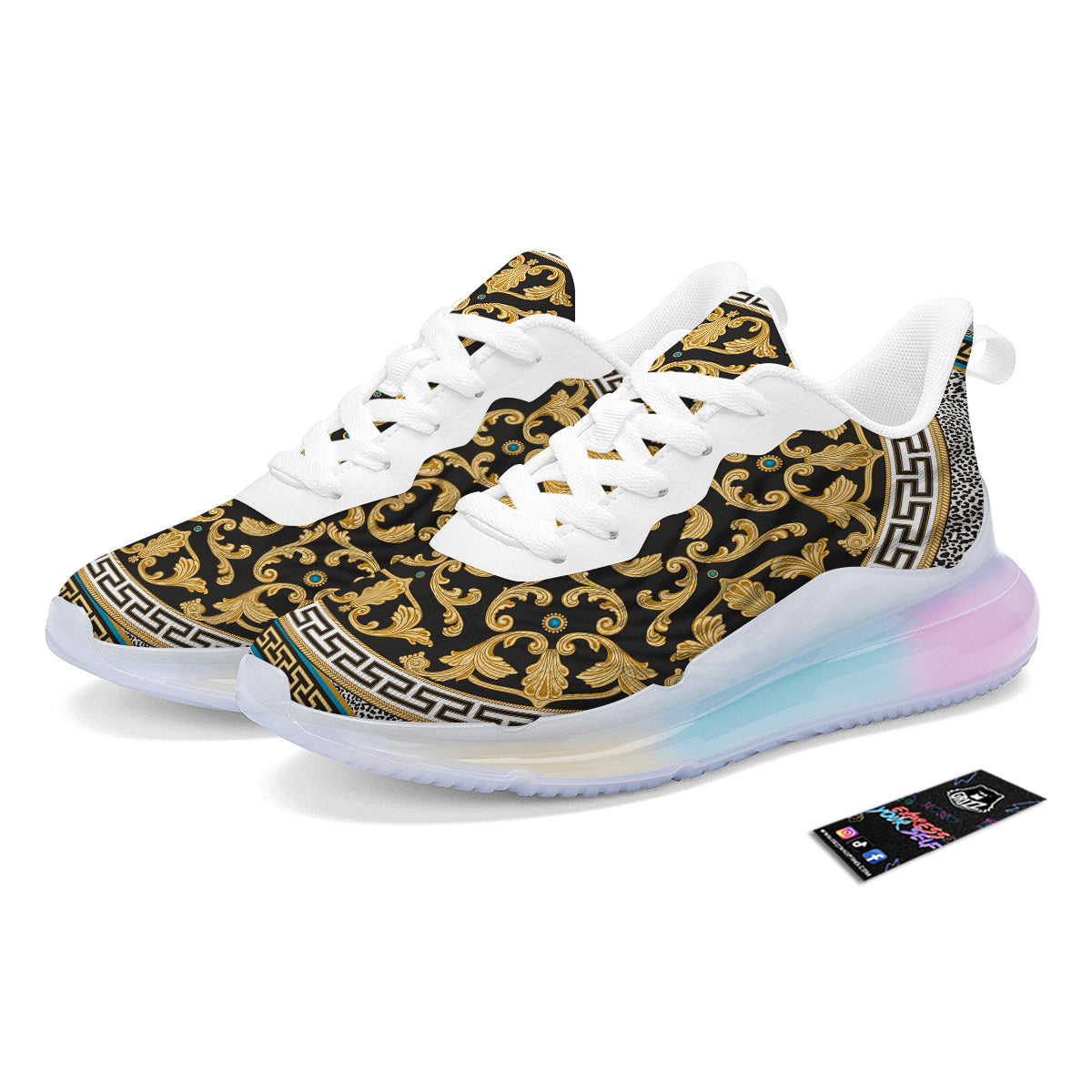 Golden Baroque Leopard Skin Print Running Sneakers-grizzshop