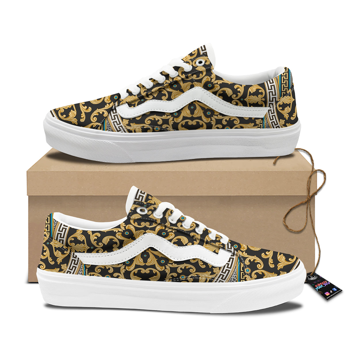 Golden Baroque Leopard Skin Print Skate Shoes-grizzshop