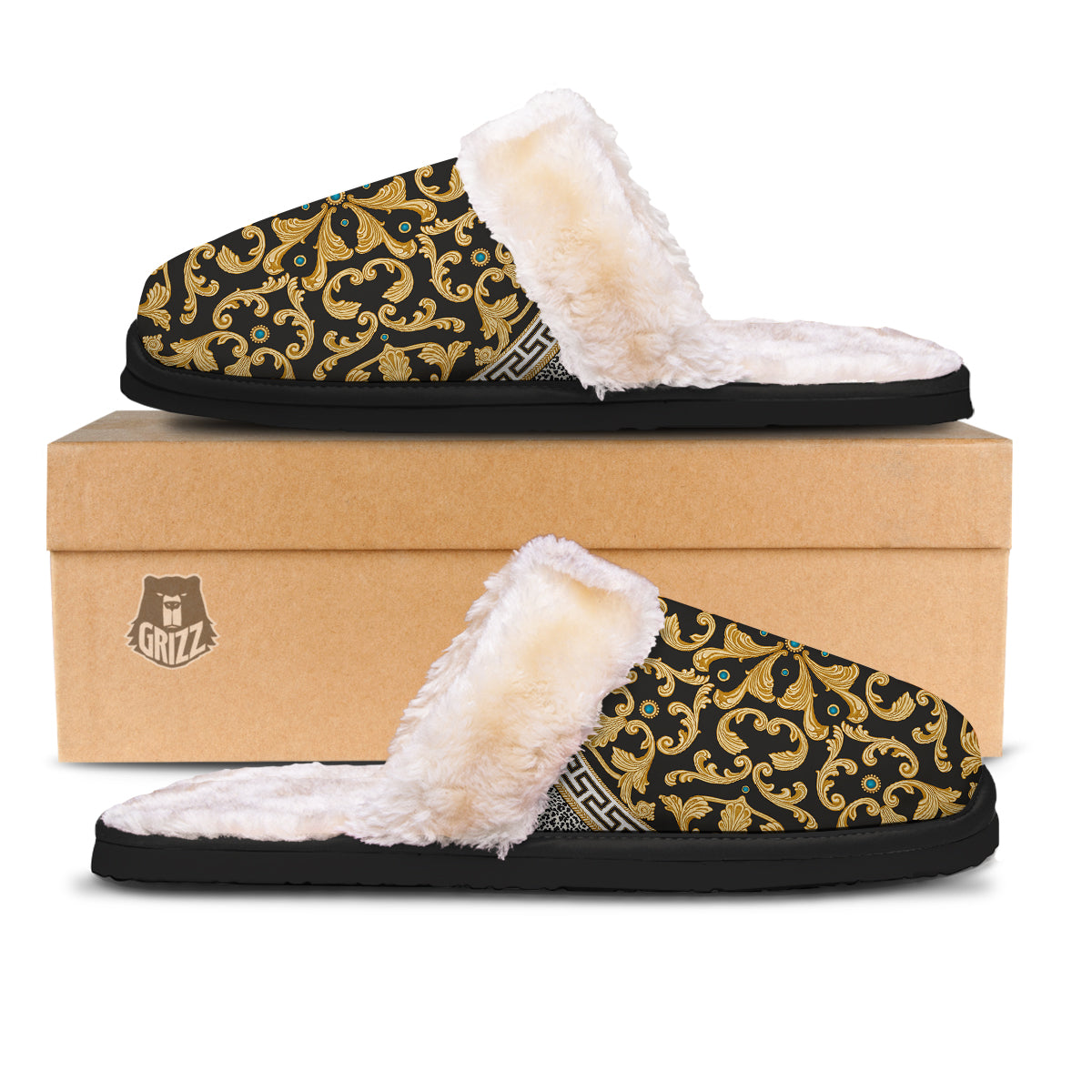 Golden Baroque Leopard Skin Print Slippers-grizzshop