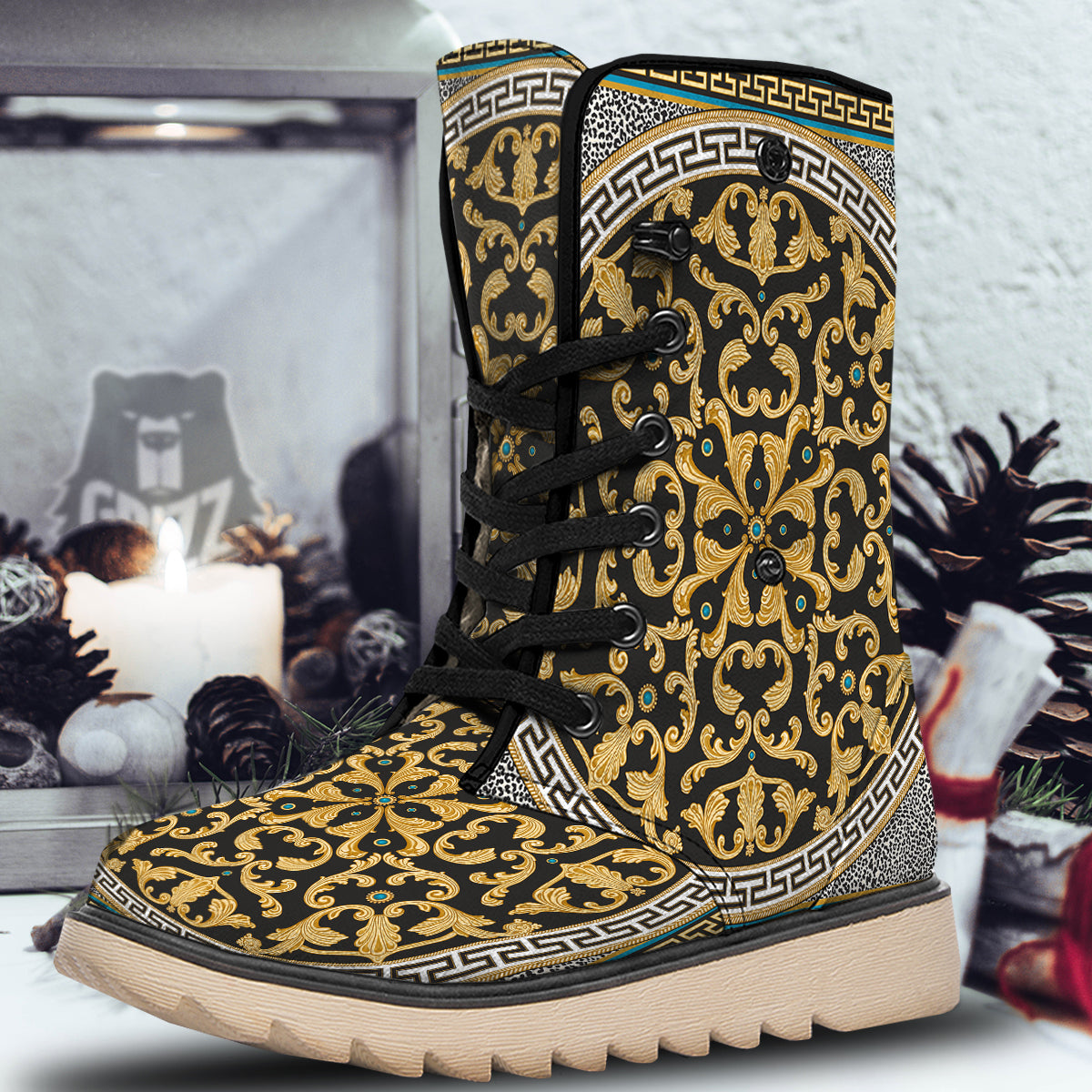 Golden Baroque Leopard Skin Print Snow Boots-grizzshop