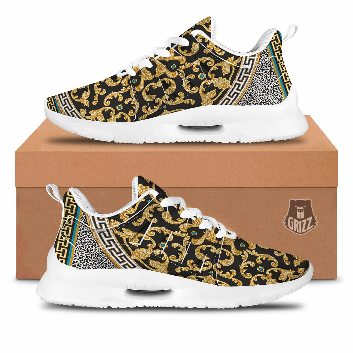 Golden Baroque Leopard Skin Print Tennis Shoes-grizzshop
