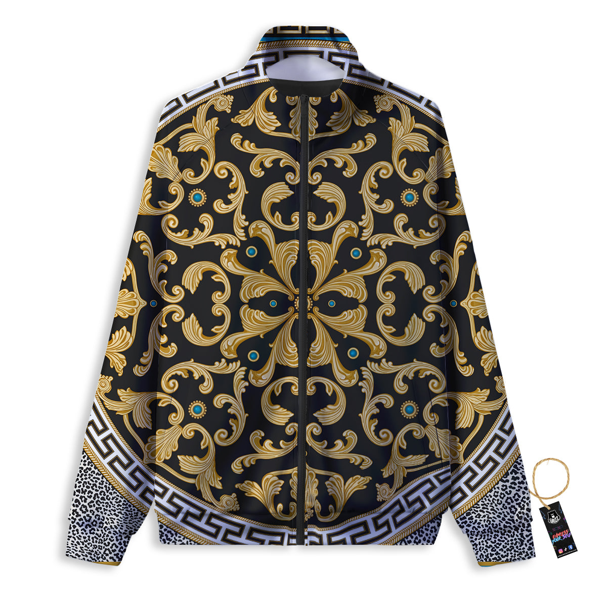 Golden Baroque Leopard Skin Print Track Jacket-grizzshop