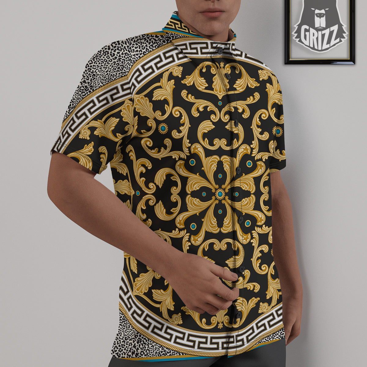 Golden Baroque Leopard Skin Print Untucked Shirts-grizzshop
