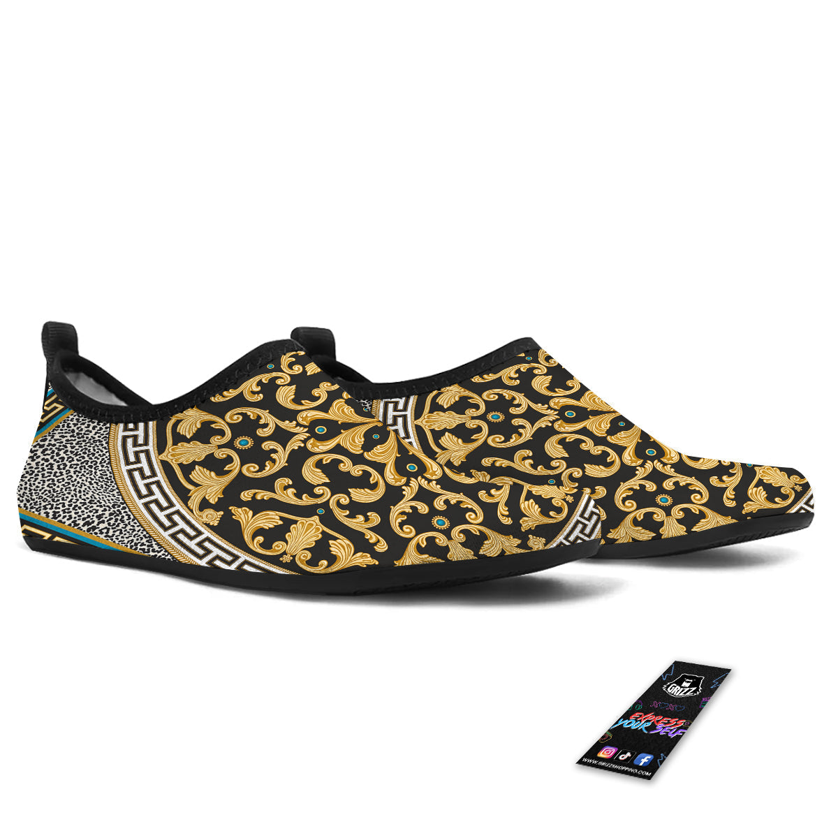 Golden Baroque Leopard Skin Print Water Shoes-grizzshop