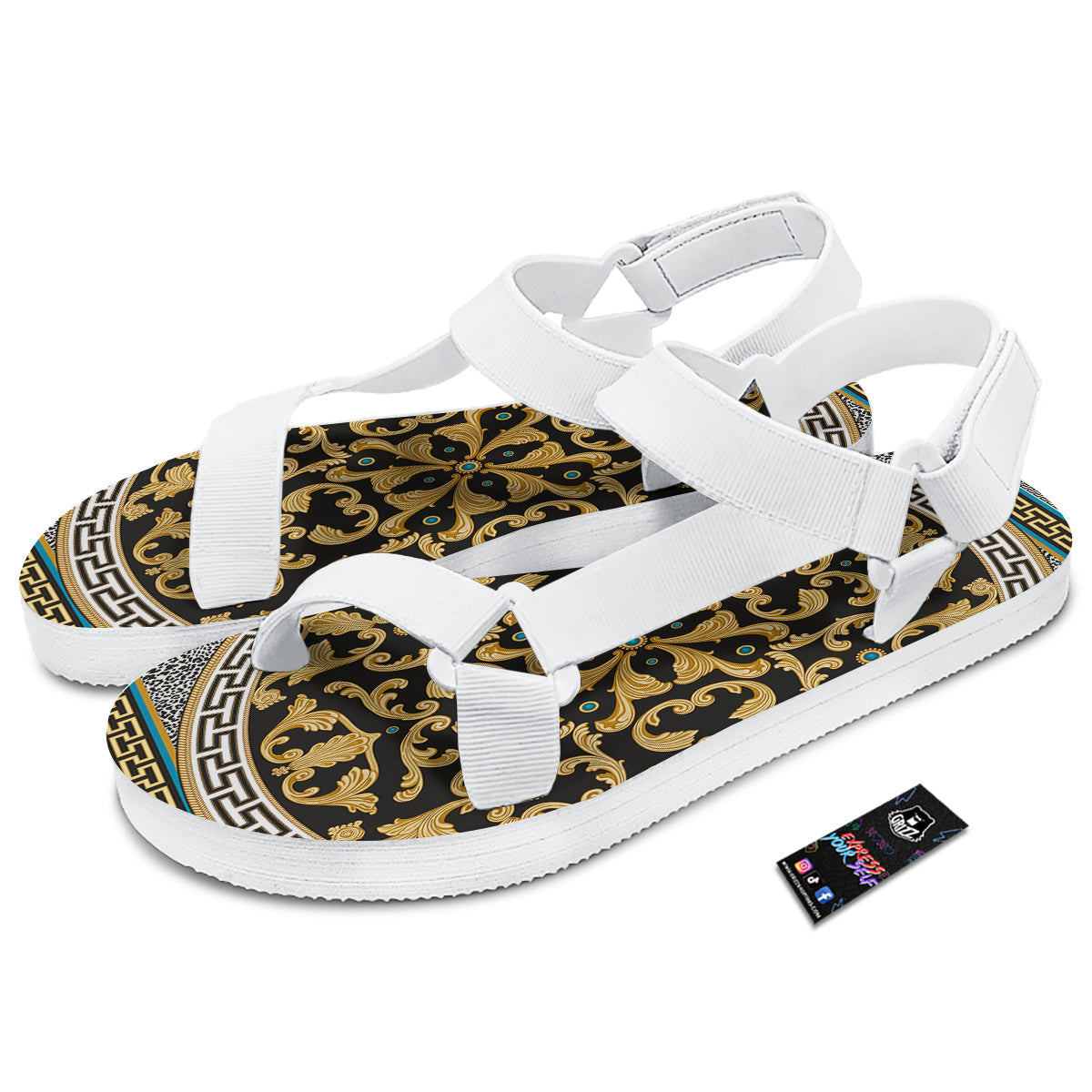 Golden Baroque Leopard Skin Print White Open Toe Sandals-grizzshop
