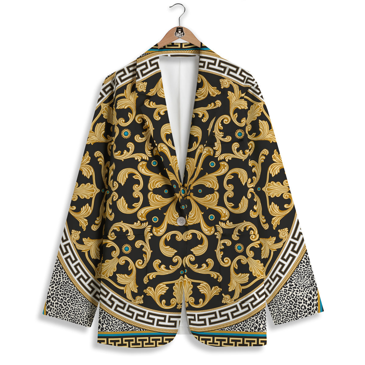 Golden Baroque Leopard Skin Print Women's Blazer-grizzshop