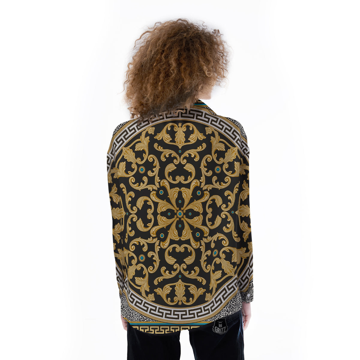 Golden Baroque Leopard Skin Print Women's Long Sleeve Shirts-grizzshop