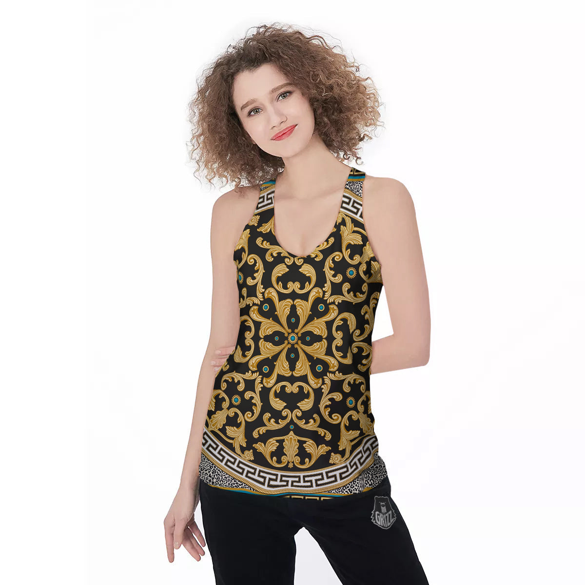 Golden Baroque Leopard Skin Print Women's Racerback Tank Top-grizzshop