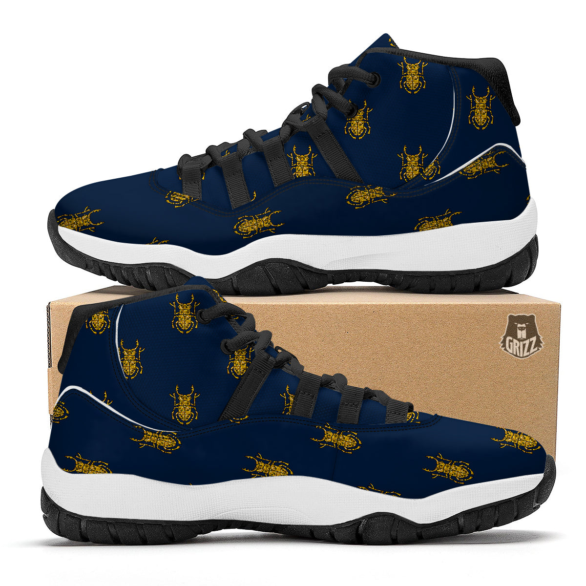 Golden Bug Pattern Print Black Bball Shoes-grizzshop