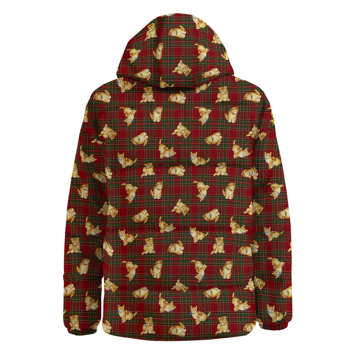 Golden Cat Tartan Print Pattern Down Jacket-grizzshop