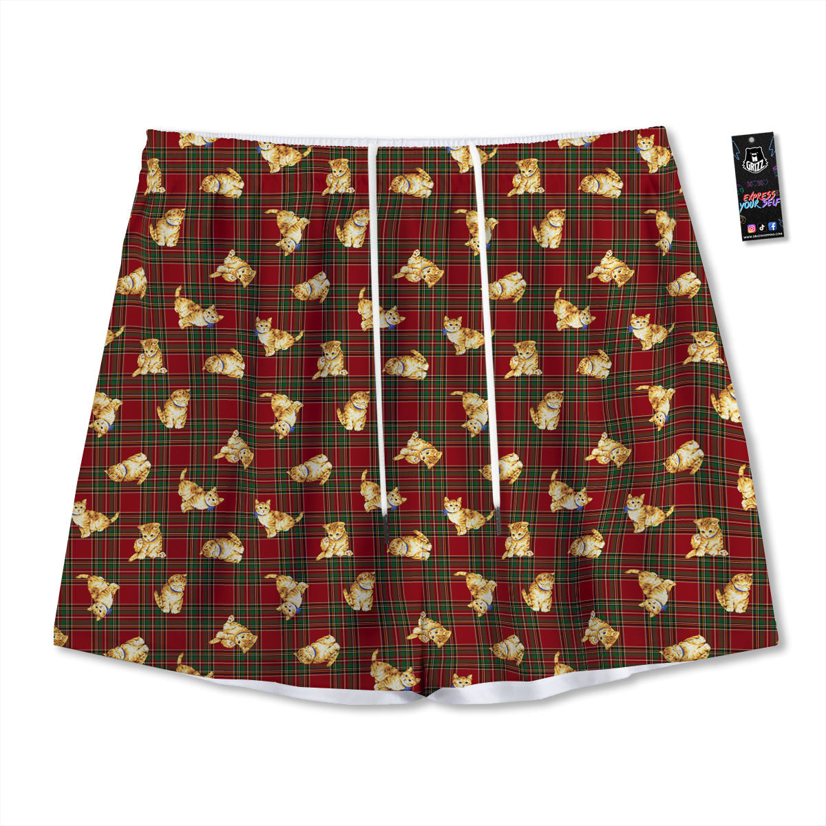 Golden Cat Tartan Print Pattern Mesh Shorts