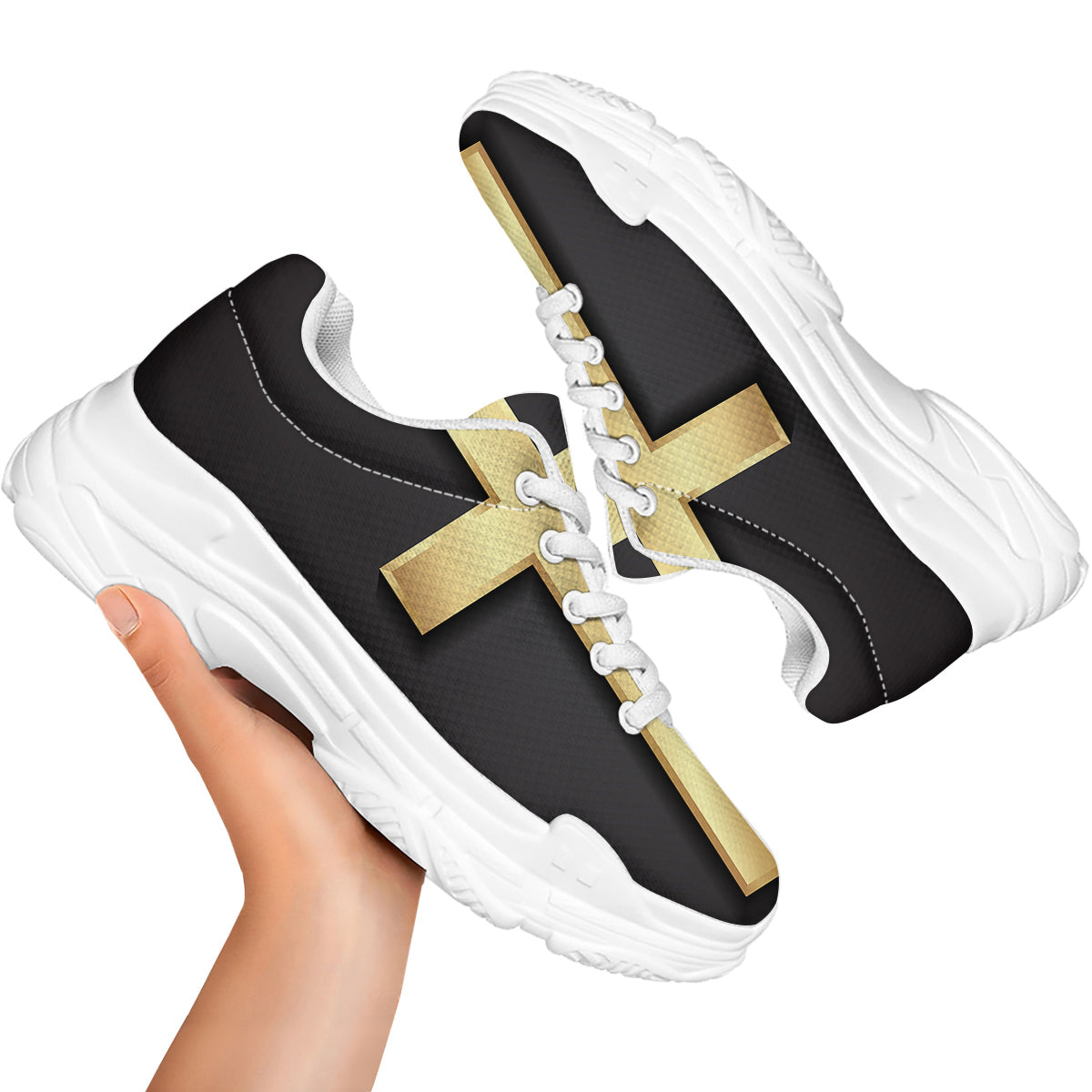 Golden Cross Classic Print White Chunky Shoes-grizzshop