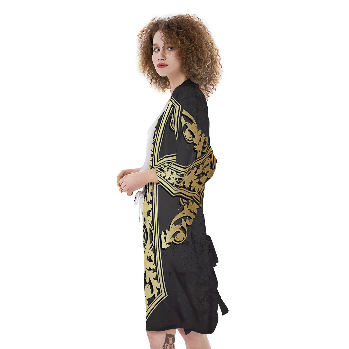 Golden Cross Ornamental Print Kimono-grizzshop