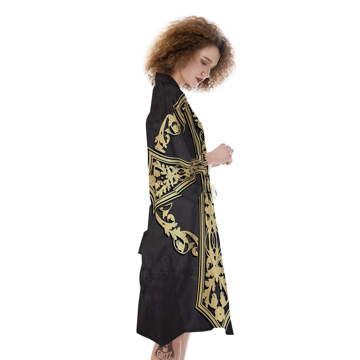 Golden Cross Ornamental Print Kimono-grizzshop