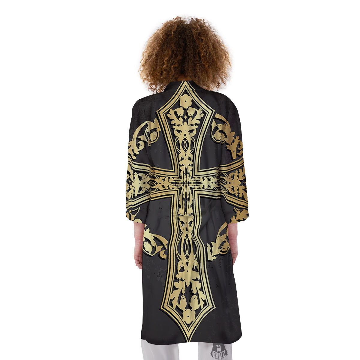 Golden Cross Ornamental Print Kimono-grizzshop