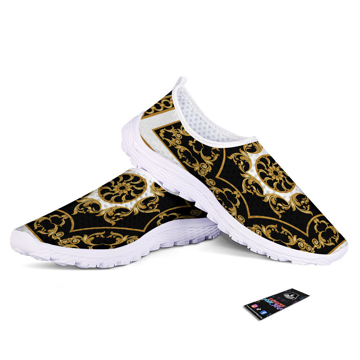 Golden Floral Baroque Black White Print Nurse Shoes-grizzshop