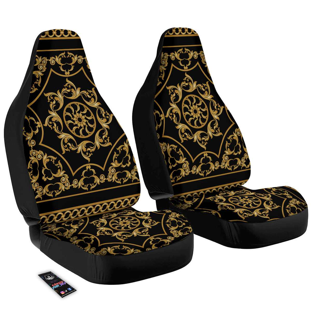 Golden Floral Baroque Print Car Seat Covers-grizzshop