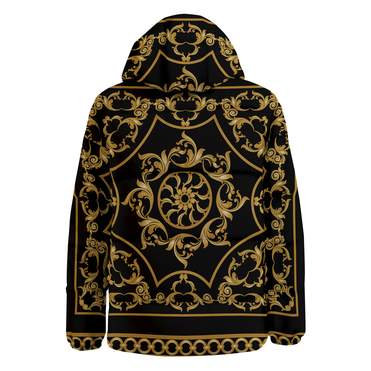 Golden Floral Baroque Print Down Jacket-grizzshop