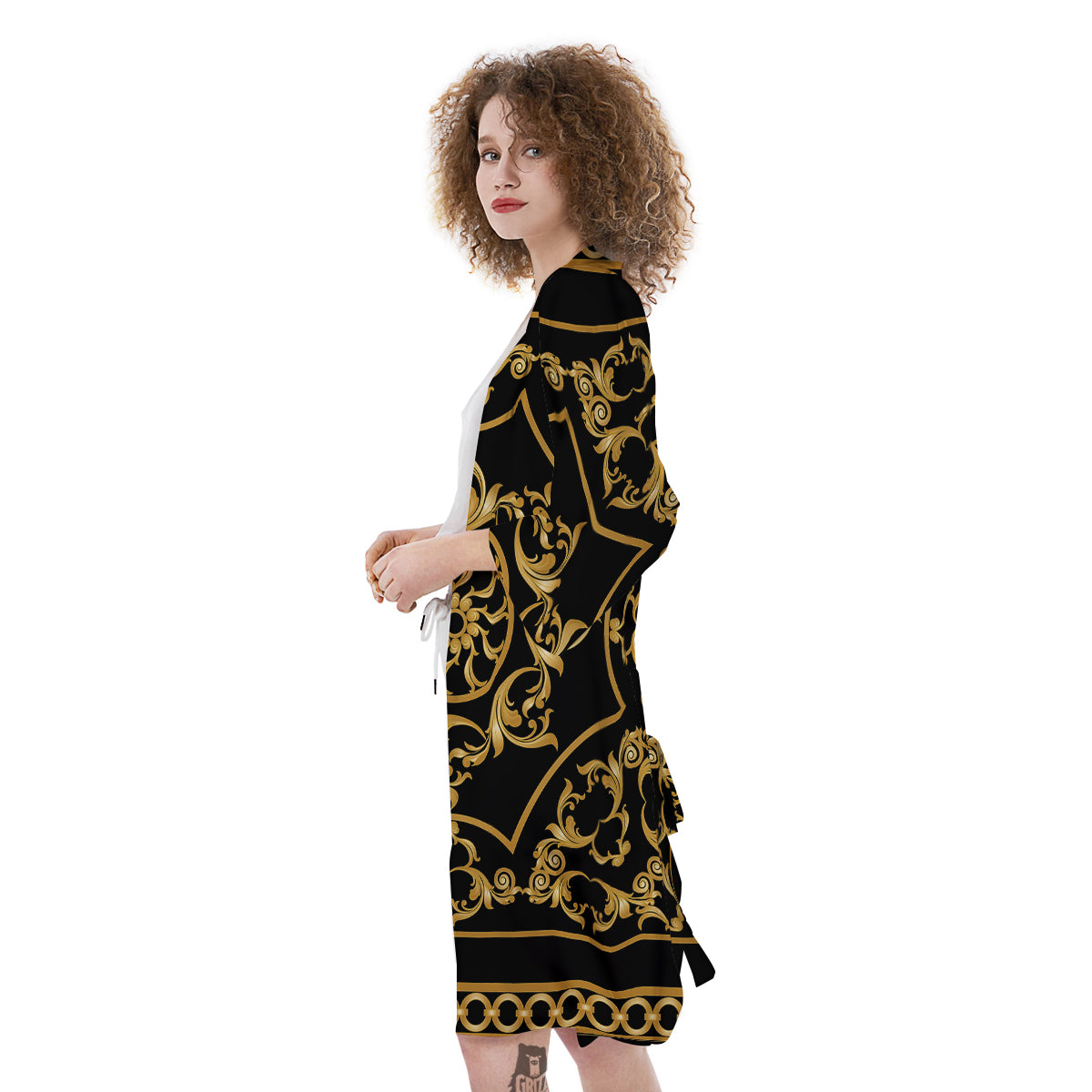 Golden Floral Baroque Print Kimono-grizzshop