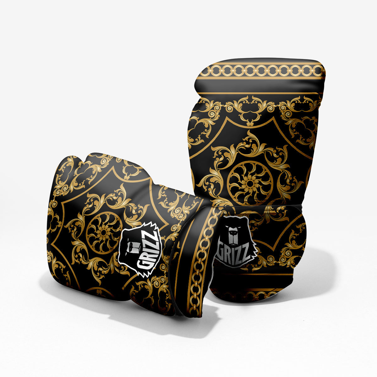 Golden Floral Baroque Print Pro Boxing Glove